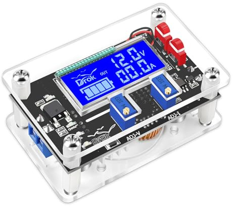 DROK DC Buck Converter Adjustable Voltage Regulator 12V 6V-32V to 1.5-32V 5A, LCD Screen Step Down Converter with USB Port and Protective Case