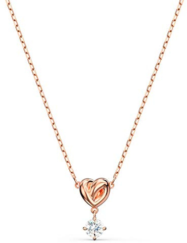 Swarovski Lifelong Heart Pendant Necklace, Rose-Gold Tone Plated Heart Pendant with White Crystals and Rose-Gold Tone Plated Chain