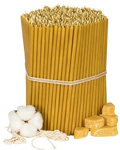 №80-400 Stk. Athos Bienenwachskerzen-Kollektion: Traditionelle Stab- und Haushaltskerzen, dünne Stabkerzen, Ritualkerzen für stimmungsvolle Rituale L-18,5 cm Ø-6,1 mm, 60 Min Brenndauer