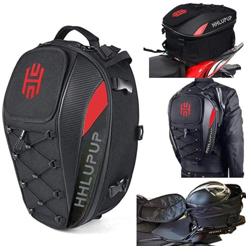 Motorcycle Tail Bag Seat Helmet - 38L Motorcycle Backpack Waterproof Luggage Bags (Red)