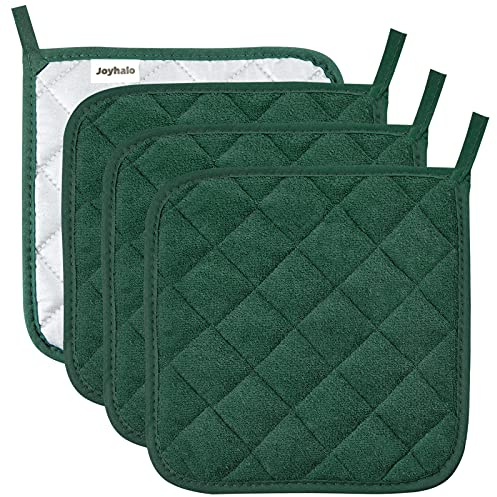 Joyhalo 4 Pezzi Presine per Cucina, Portavaso in Cotone con Ottima Resistenza al Calore, Sottopentola Antiscivolo per Cucina, Verde Scuro