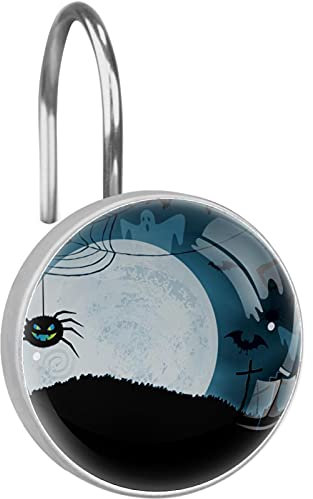 Set di 12 ganci per tenda da doccia con ragno spaventoso per Halloween, colore blu