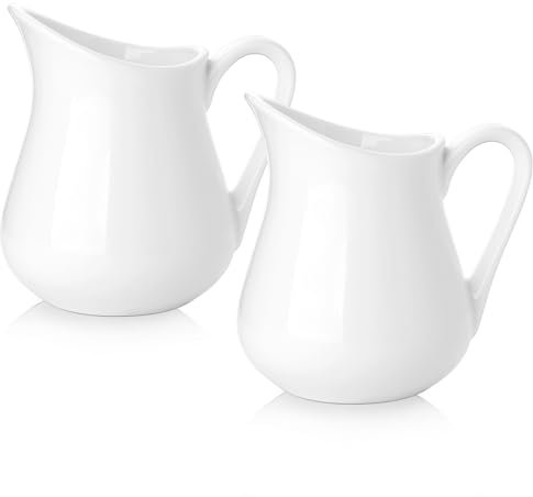 2 Pack 8 Oz Creamer with Handle, Porcelain Milk Pitcher for Coffee Milk