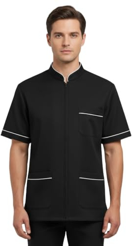 Camici da lavoro uomo,con zip, da laboratorio,medicale,per cucina,casacca da lavoro (nero, L)