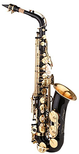 YIWENG Saxophone Black Paint Es-Sax für Anfänger Schüler Fortgeschrittener Messing Eb Alto Saxophon mit Mundstück Tragetasche Reinigungstuch Bürste Sax Straps