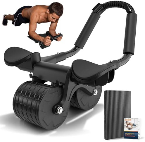 COFOF Bauchroller Bauchmuskeltrainer Roller, Automatische Rebound-Bauchrolle Für Bauchmuskeltraining, Bauchtrainer Ab Roller mit Kniematte, Ab Wheel mit Ellbogenunterstützung und Stabilen Doppelrädern