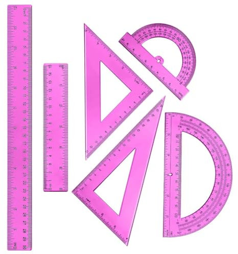 1 juego de reglas de plástico para matemáticas, incluye transportador, reglas triangulares, regla recta de 12 pulgadas y 6 pulgadas, regla geométrica, regla transparente, herramienta de matemáticas