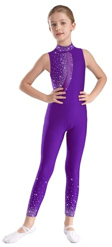 IEFIEL Maillot Gimnasia Rítmica sin Mangas para Niña Bodies de Danza Ballet | Leotardos de Patinaje Artistico Malla Gimnasia con Pedrería Brillantes Mono Largo de Deportivo Yoga