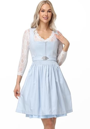 ELFIN Damen Dirndl, Elegante Trachtenkleid, Samt Midi Dirndl Damen Trachten Dirndlkleid für Oktoberfest, Hellblau, 44