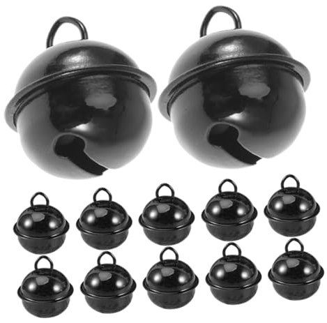 Housoutil 12pièces Clochettes De Noël Vintage Fer Noir Solides Et Brillantes avec Pré-percé pour DIY Guirlande Décoration Maison Et Bijoux Clair