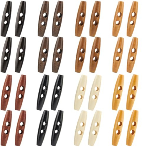 GORGECRAFT 32pz 8 Colori Bottoni Ovali in Legno 59x15mm 2 Fori Corno Forma Bottone A Barilotto Grande Colorato in Legno D'Ulivo Maglioni Cappotti da Cucito per Giacche Abbigliamento Progetti