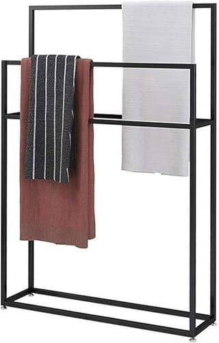 Toallero de metal independiente, soporte para toallas de baño, 3 diseños resistentes para toallas de baño, color negro (75 x 20 x 110 cm), solución de almacenamiento elegante y ahorra espacio