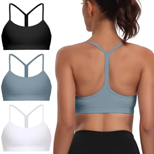 Garseam Sports Bra for Women, Spaghetti Strap Racerback Y-Back Light Impact Yoga Bralette Soft Crop Tops, Pack of 3 (S-XL)