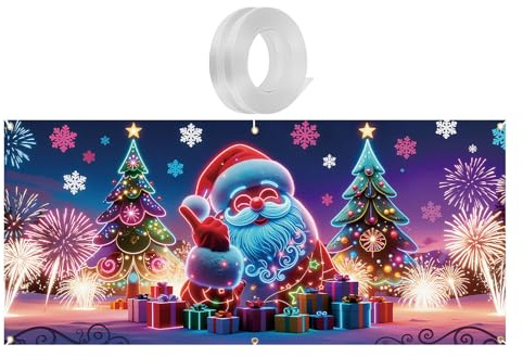 Banner di Natale per Porta del Garage,4x1,8 m Decorazione UV fluorescente,Tela da Garage per Feste | per Proprietari Raduni Familiari Festività