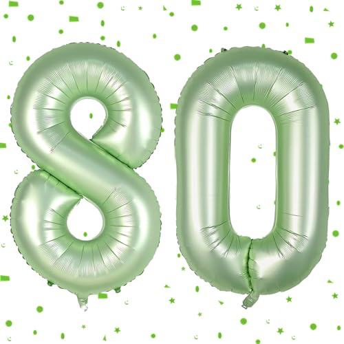 Ballon 80 en vert sauge, Ballon chiffre Oliv, Ballon gonflable 80 de 101 cm en vert sauge, Ballon chiffre 80 en hélium de 80 cm Ballon gonflable 80 pour décoration d'anniversaire femme homme fête Déco