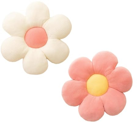 Zhixan 2 Pcs Flower Pillow, 38x38cm Cute Aesthetic Daisy Decor Cushion | Preppy Room Decor for Bedroom, Sofa, Chair and Floor Seating