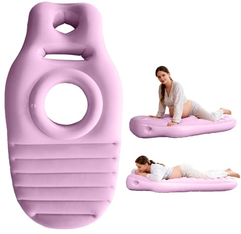 Wxeadu Almohada Inflable de Embarazo, Almohada de Maternidad con Orificio para El Abdomen, Colchoneta de Yoga con Agujero, Cojin Embarazada PVC Espesante para Soporte Corporal Completo (Rosa, 1)
