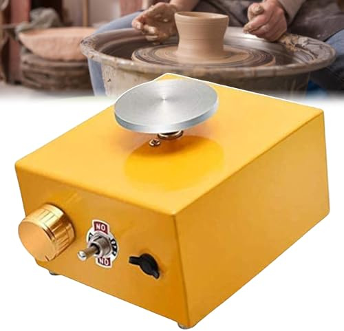 torno de alfarero, Mini torno eléctrico de cerámica 24 W con plato giratorio aleación aluminio for trabajos artesanales(Yellow)