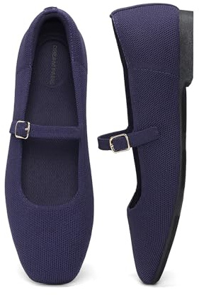 DREAM PAIRS Women's Mary Jane Square Toe Ballet Flats,Navy,5.5