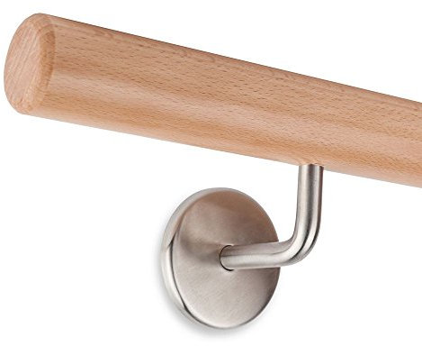 Kit main courante bois hêtre 45 mm rondes Vernis 2000 - Longueur 3000 mm avec 3 Support en acier inoxydable _ neuf