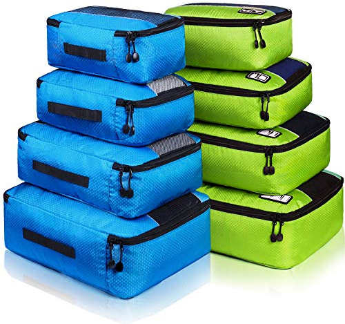 Cubi di imballaggio Borse Bagagli Organizzatore Durevole Accessori Da Viaggio Con Etichetta Abbigliamento, 8 Set - Blu/Verde, Taglia Unica