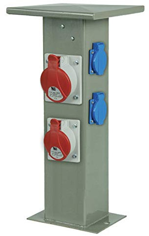 WITTKOWARE Steckdosensäule für Festinstallation, 2X Schutzkontakt-Steckdosen 16A, 1x CEE Steckdose 32A, 1x CEE Steckdose 16A, grau