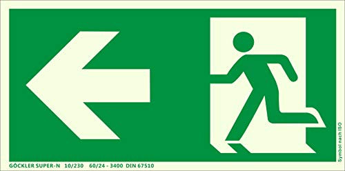 Brandengel® Hochwertiges Schild Notausgangsschild Pfeil Links 300 x 150 mm PVC nachleuchtend selbstklebende Schaumschicht Rettungsweg Fluchtweg Kunststoffplatte grün ISO 7010 DIN 67510 ASR A1.3