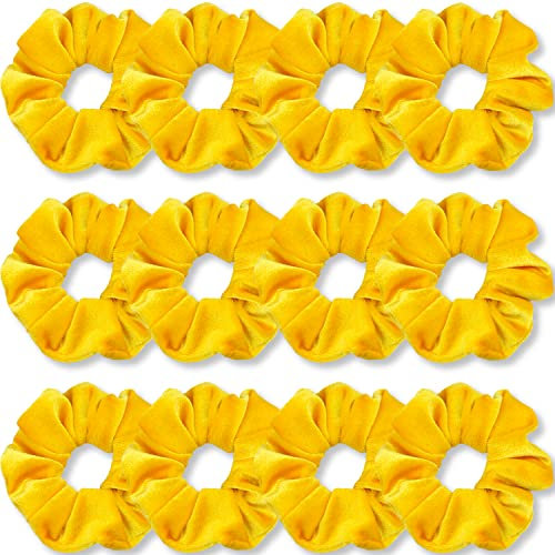 IVARYSS Elastici per capelli gialli, in morbido velluto di alta qualità, elastici spessi in tinta unita, accessori per capelli per donne e ragazze, confezione da 12