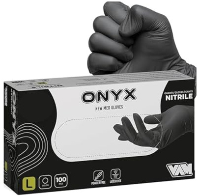 100 Guanti in Nitrile Neri Taglia XL, Senza Polvere, Senza Lattice, Ipoallergenici, Certificati CE conforme alla norma EN455, Guanti per Alimenti, Guanti Monouso