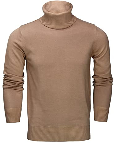 Mens Roll Neck Jumper Soft Cotton Fine Knitted High Turtle Polo Pullover Top[JUMPER-G1808,L,Camel]