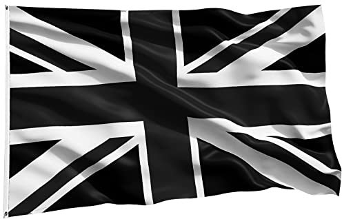 Black Union Jack Flag 5ft x 3ft, Tribute to Queen Elizabeth, Black and White Union Jack Flag for Parade, UV Fade Resistant British Flag with Eyelets
