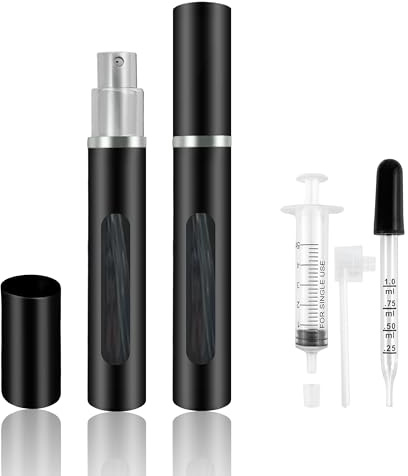 Kewjug 2 Pack Refillable Mini Perfume Atomizer Bottle，Portable Separate Bottles，Travel and Outings Spray Boxes Dispensers 5ml/0.2oz (Black)