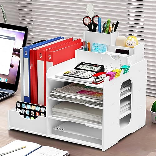 Cinnani Office Desktop Supplies Magazin Aktenhalter Rack Schreibtisch Aufgeräumter Aufbewahrungsorganisator für Dokumenten Briefablage A4 Papier Bücher Notebooks Schreibwaren für Schulbüro