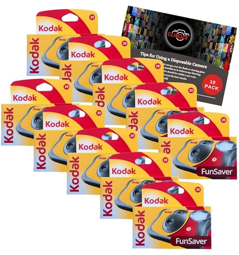 Clikoze Lot d'appareils photo jetables – Comprend 10 paquets d'appareils photo Kodak Funsaver à usage unique 35 mm avec 39 poses et carte d'astuces pour photographie Clikoze