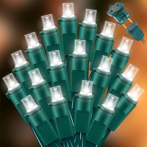 LAMPHOME 60 LED Cool White LED Christmas String Lights，Mini Xmas Lights Outdoor or Indoor，Connectable Christmas Tree Lights for Wreath Garland Holiday Party Wedding Christmas Decor, Green Wire