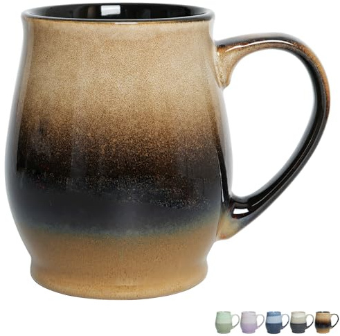 Bosmarlin Extra Large Ceramic Coffee Mug, 25 Oz, Dishwasher and Microwave Safe, Oversized Big Tea Cup for Office and Home, Reactive Glaze (Walnut)
