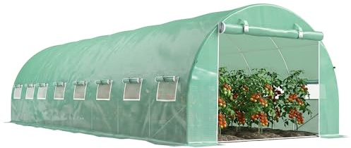 Outsunny Serre de Jardin Tunnel 24m² 8L x 3l x 2H m - 16 fenêtres, Porte zippée Enroulable - châssis Tubulaire Acier galvanisé, bâche PE Haute densité Vert