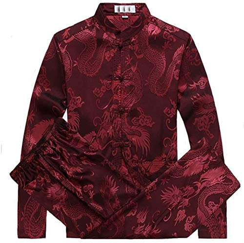 FGDIUCVN Kampfsportbekleidung Herren Traditioneller Chinesischer Kampfsport Kung Fu Uniform Langarm Tang-Anzug,Rot,M