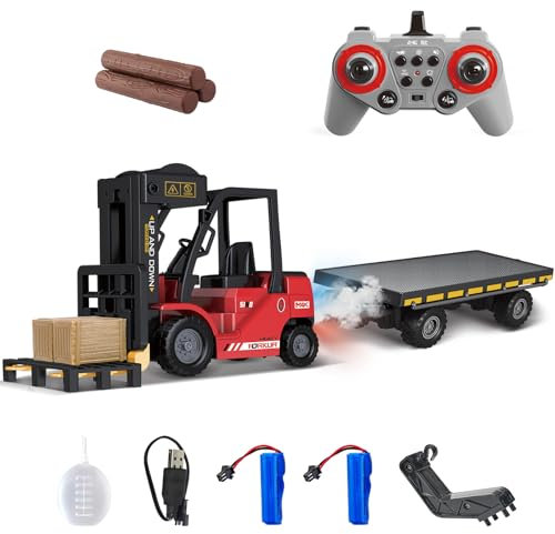 Mostop Chariot élévateur RC, jouet de construction 1/24, avec boîtes/son et spray lumineux, deux batteries rechargeables et chargeur