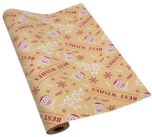 Rollo de papel para envolver regalos grande: 76 cm x 15 m Papel de regalo kraft navideño reciclable con estampado de copos de nieve para Navidad, cumpleaños, festivales, decoraciones para regalos