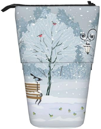 ATOurDealss Birds in the Park On A Snowy Day Druck-Feder-Teleskop-Etui, Schreibwaren-Aufbewahrungstasche, Federmäppchen für Erwachsene, Aufbewahrungsbox, Schwarz , Einheitsgröße, Federmäppchen