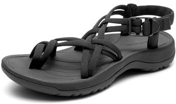 DREAM PAIRS Women's Walking Sandals With Arch Support Elastic Strap Summer Sport Athletic Casual Hiking Outdoor Sandal,Size 9,All Black,DWUMST2510
