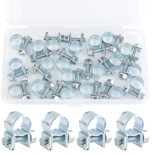 Kayqbonke 20 stycken 8–10 mm minislangklämmor, justerbar bränsleinsprutning ledbultklämma, små slangklämmor, starka rörklämmor för minibränsleledning, avgasrör, bensinrör