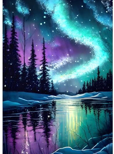GDYEEH DIY 5D Aurora Borealis Diamond Art Kits, Reflection Full Round Drill Sparkling Diamond Painting Picture, Aurora Diamond Painting Art Kit för vuxna nybörjare, heminredning 30 x 40 cm