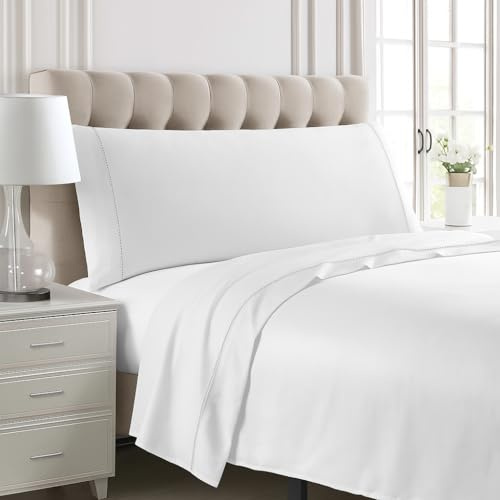 NORA HOME Juego de Sabanas 135x190 Algodón Satén de 300 Hilos Calidad Hotel 5* + 1 Funda Almohada + Sabana Bajera Ajustable. Sabanas 135 x 200 Blancas para Cama 135 con Vainica - Verona