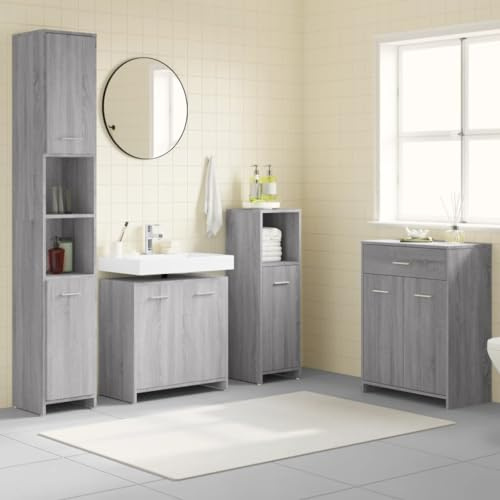 Juroupi Set Mobili da Bagno 4 pz Grigio Sonoma in Legno Multistrato,Set Arredo Bagno,Set Mobili da Bagno Completo,Bagno Completo Moderno -3154410