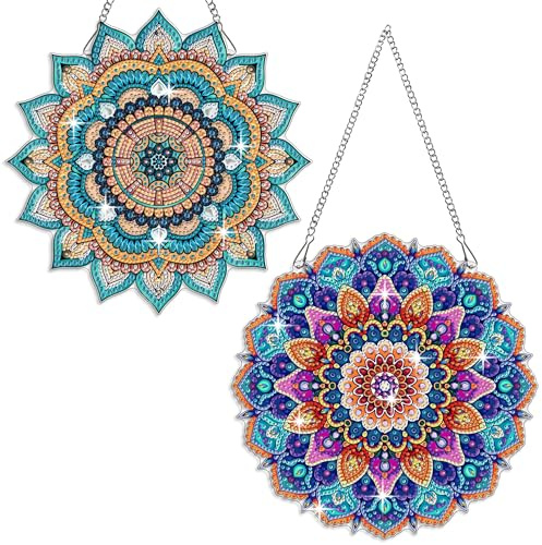 Fokenzary - Set completo per diamond painting 5D per adulti con decorazione a catena, mandala fai da te, speciale decorazione con gemme di cristallo (24 * 24 cm*2 pezzi)