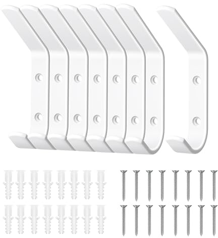 MEIJO Percheros Pared con 8 ganchos, Ganchos para Abrigos Pared Ganchos de Pared Blanco Colgadores Ganchos Perchero para Baño, Entrada, Cocina