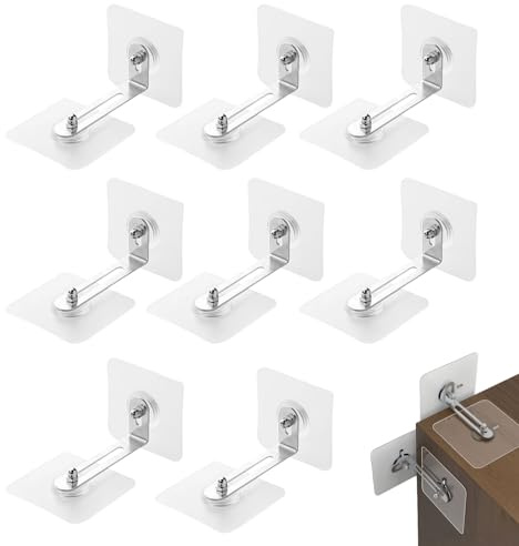 8 Stück Anti Tip Halter, Kippsicherung Möbel für Kleinkinder und Haustiere, Sicherer Kippschutz Wandanker mit Selbstklebenden Schraubenaufklebern und L Förmigen Klammern, Einfache Montage Ohne Bohren