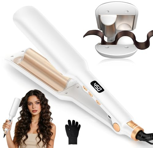 Curling Iron Beach Waves 2 Barrel Crepe Hair Waver Crimper Curler 25mm | Hair Waver Crimper 14 Adjustable Temperature 120-230°C Mermaid Hair Waver for Wavy Hair Dual Voltage Anti-Scald Beach Waves